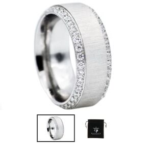 Mens Stainless Steel Band With Cubic Zirconia